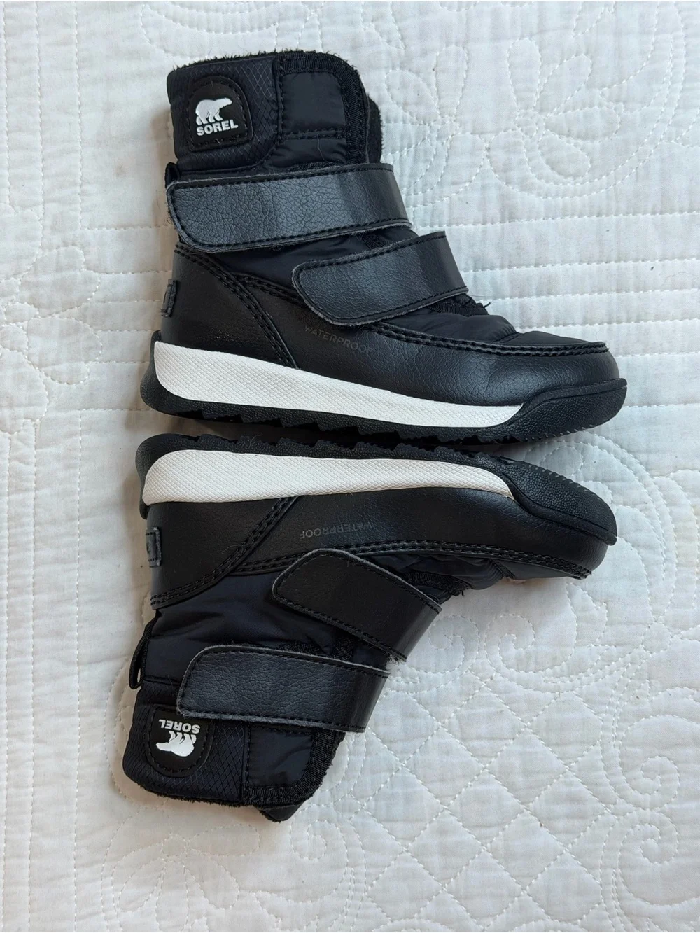 Sorel Whitney II Strap Boots Toddler Kids 7 Snow Waterproof Boot Black & White